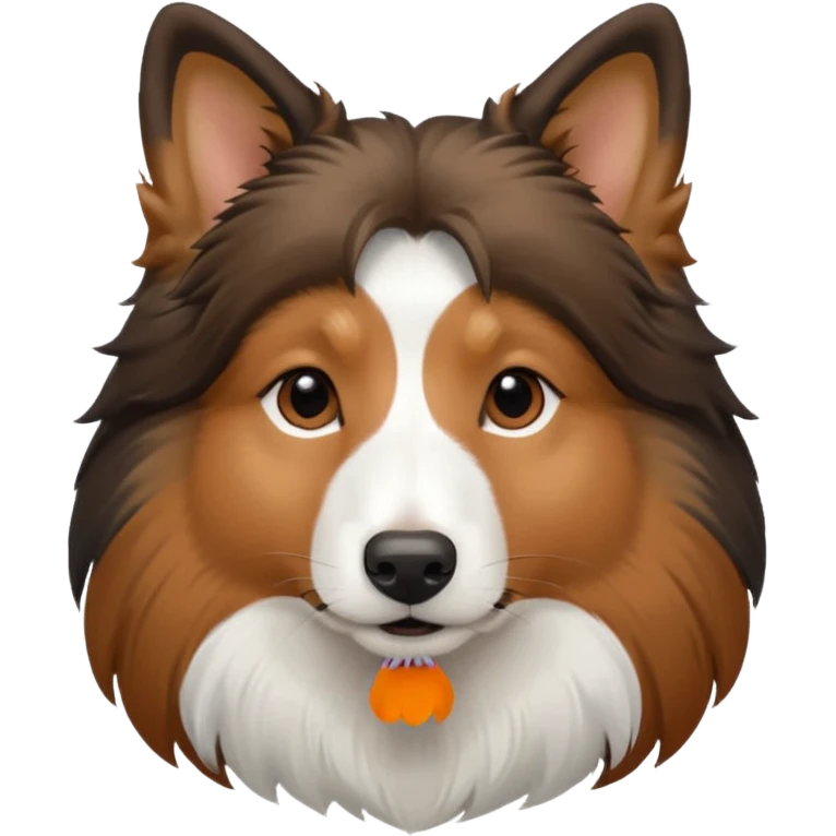 tricolor shetland sheepdog head, colors are dark black, white and brown, side view of face make it majestetic brown emoji