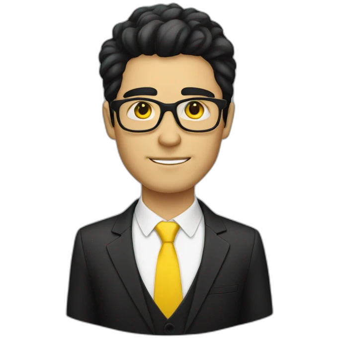 white guy with yellow tinted glasses and black hair wearing a suit  emoji