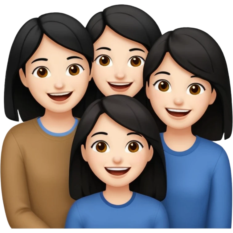3 friends having fun, one with black hair, 2 with brown hair  emoji
