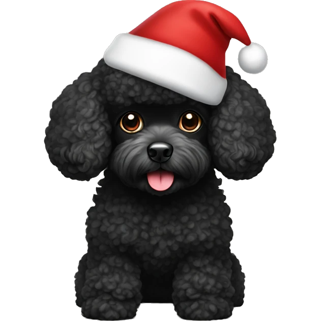 Black toy poodle wearing Santa hat emoji