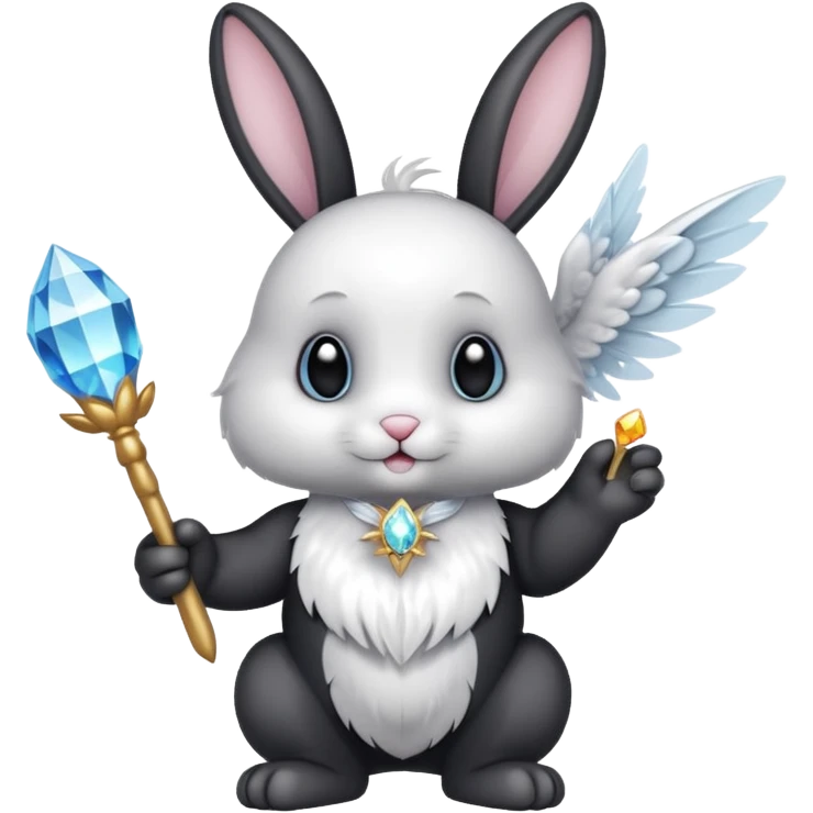 Black bunny with wings and with cristal wand  emoji