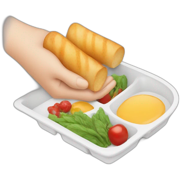 hand holding a tray with food in it emoji