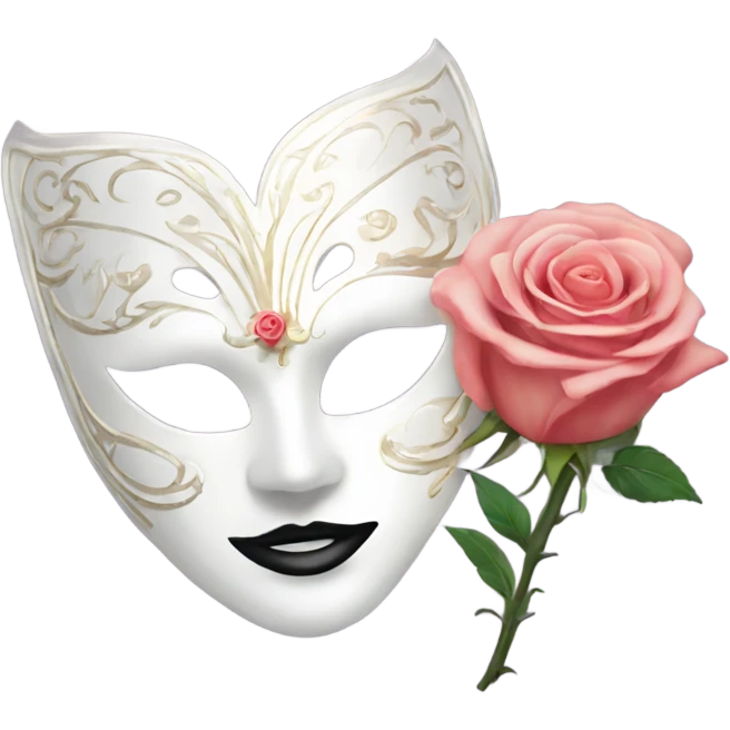  white masquerade mask laying with rose emoji