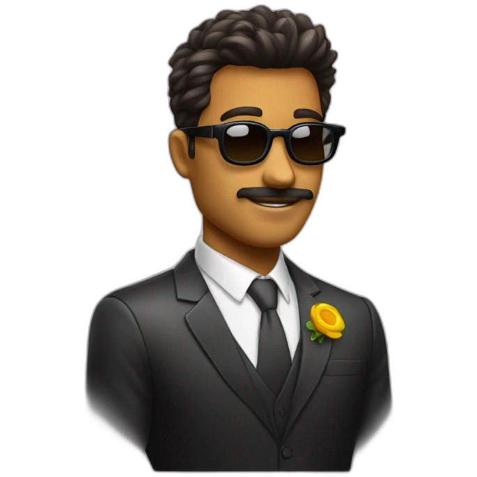 hombre de piel oscura pelo corto con lentes de sol con traje formal emoji
