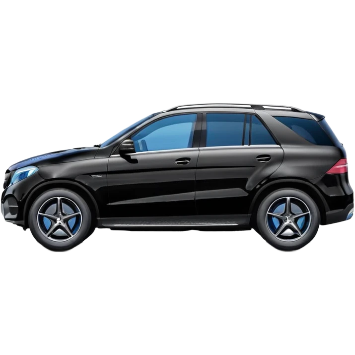 black Mercedes GLE SUV in pure side view, only the side visible, cute compact proportions, glossy black paint, blue-tinted windows, rounded and soft features emoji