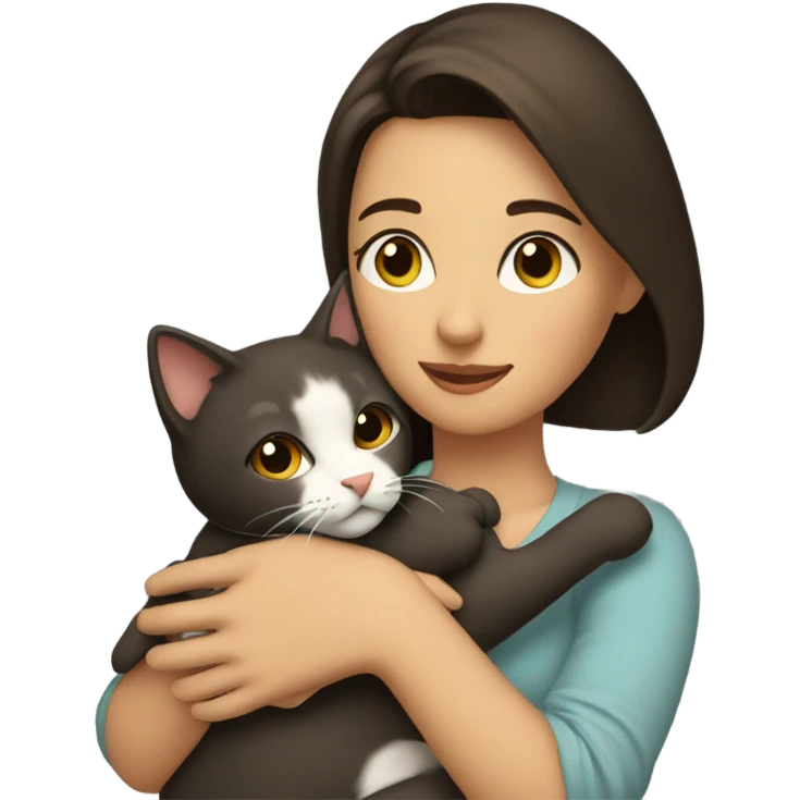 A brunette holds a cat emoji