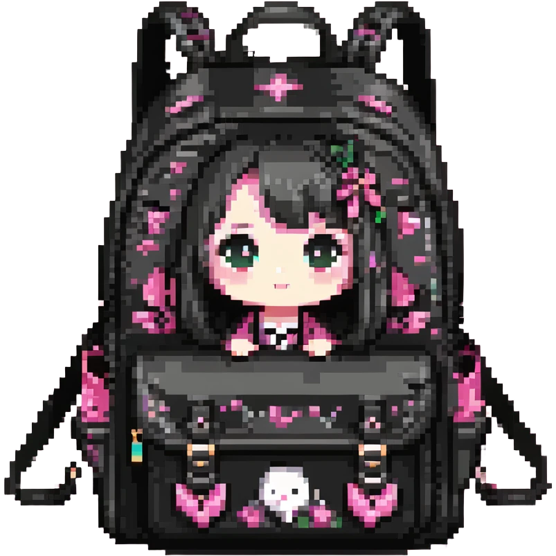 pink and black gothic backpack, cute and chibi, small size, simple details emoji