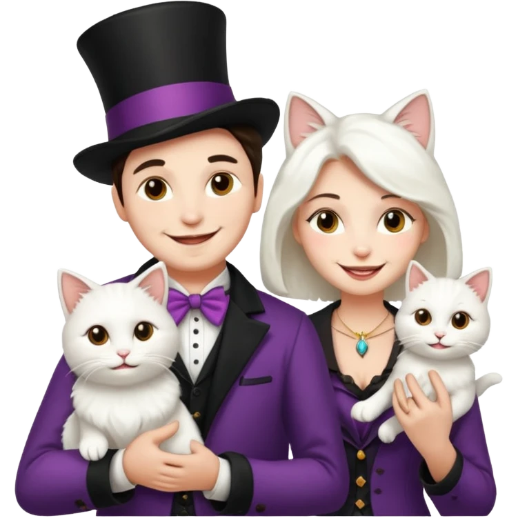 magician couple and their pet cat emoji
