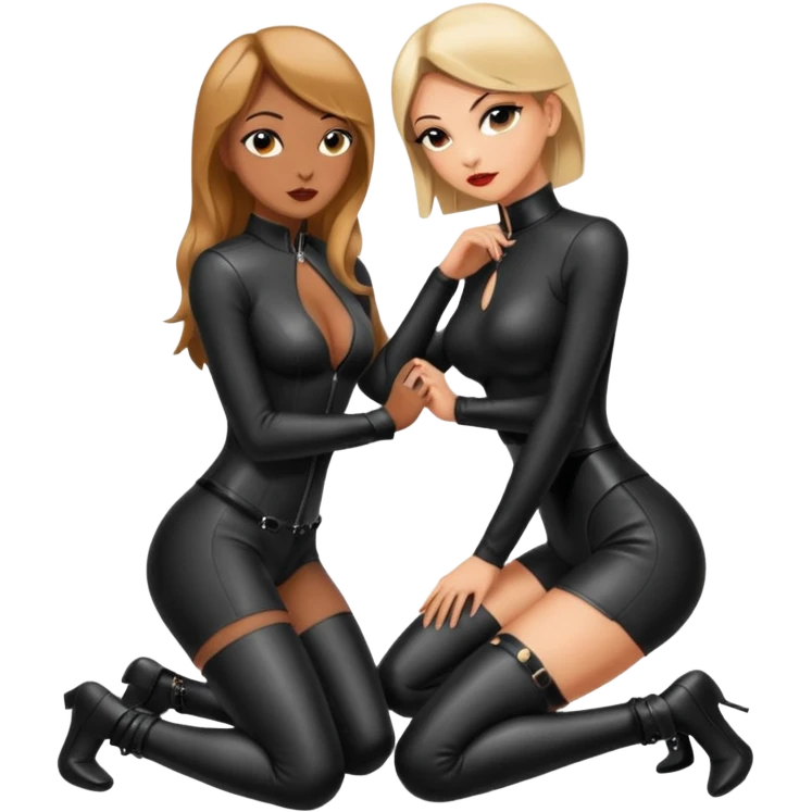 A woman on her knees for another woman, while the other woman stands up next to her. The woman standing is a dominatrix, the other woman on the knees is a slave. You look at the scene sideways emoji