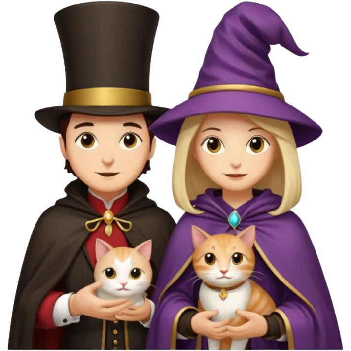 magician couple and their pet cat emoji