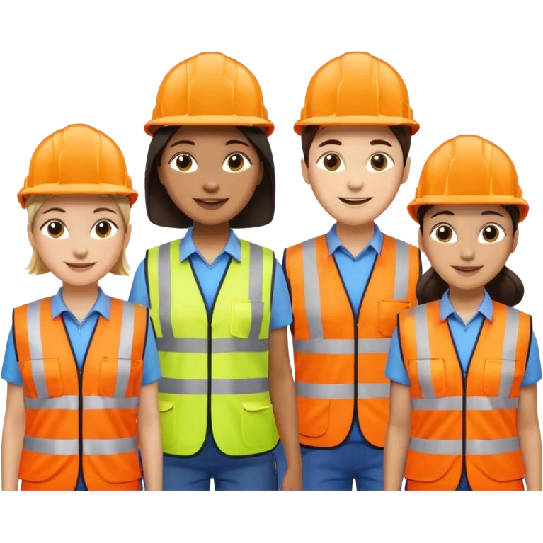group of railway engineers mixed races and genders behind a table emoji