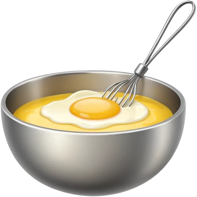 beaten egg in a bowl, There is a whisk inside the bowl. emoji