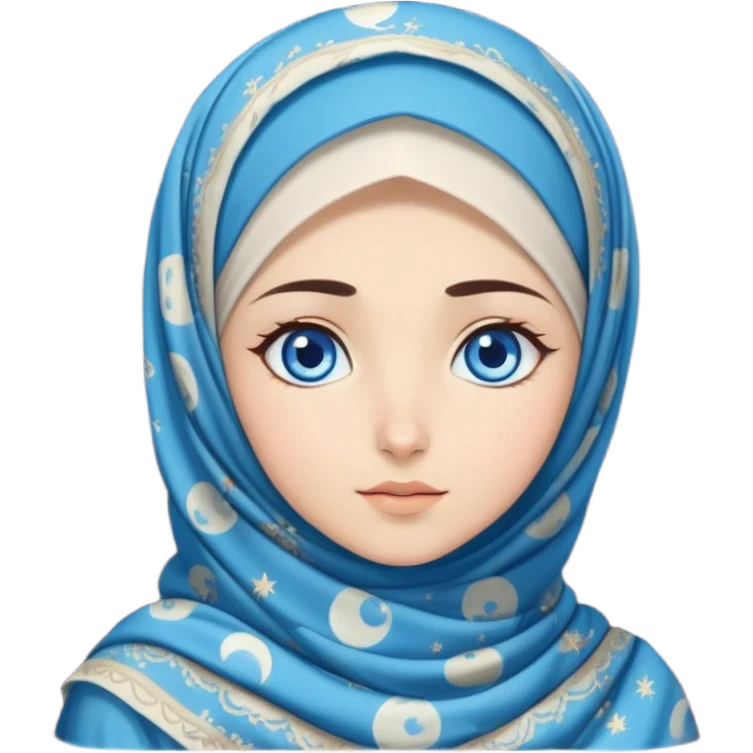 Turkish beautiful finish Konya girl blue eyes with moon patterned hijab dress and watching the moonlight sky on the ground  emoji
