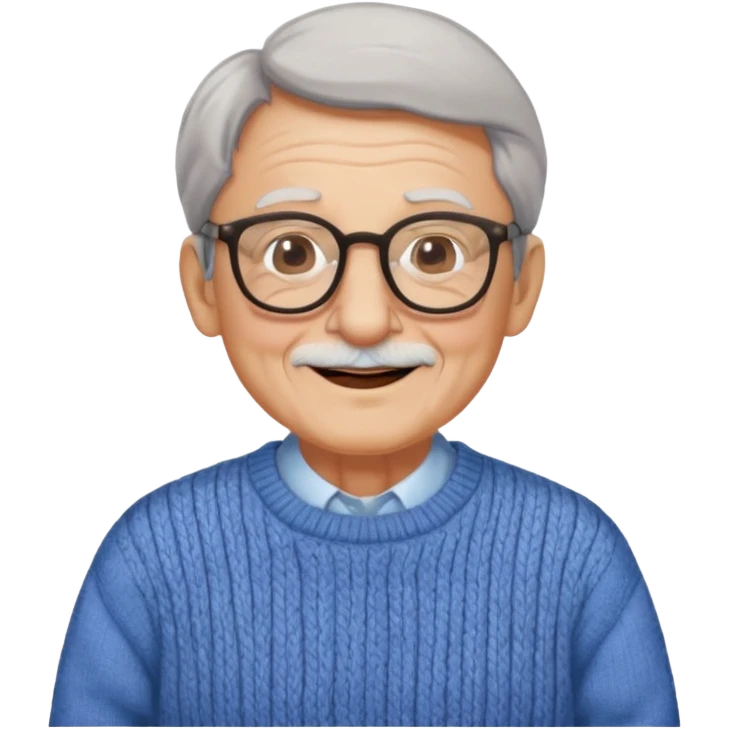 Old man, happy, wearing glasses and sweater emoji