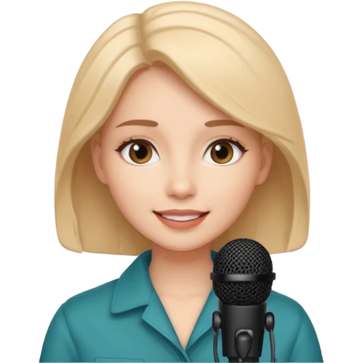 woman with a microphone, experiencing ASMR, smooth edges, gentle smile emoji