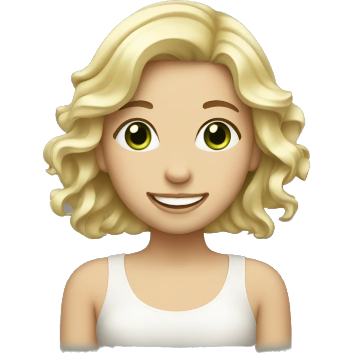 Girl with wavy blond hair smile and green tea  emoji