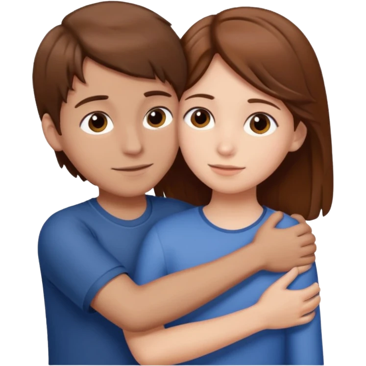 Boy with brown hair hugging girl with brown hair emoji
