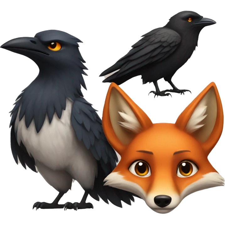 realistic fox and crow emoji