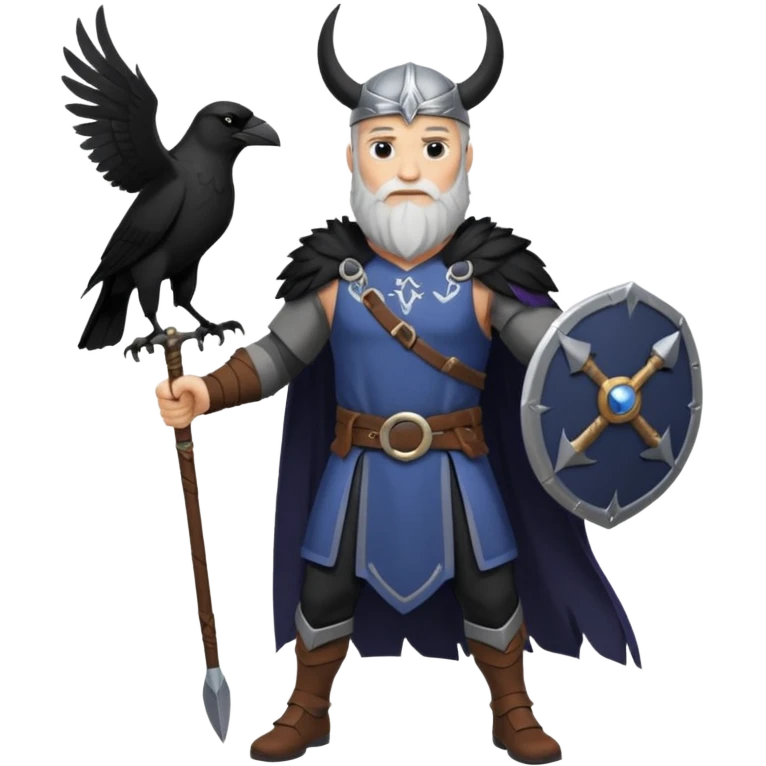 dog odin has spear. he has raven on his shoulder. dynamic pose emoji