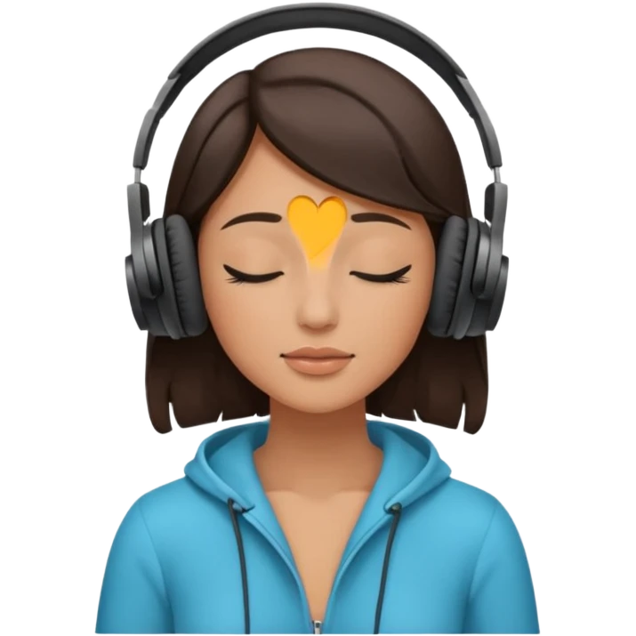Brunette woman listening to music with closed eyes emoji