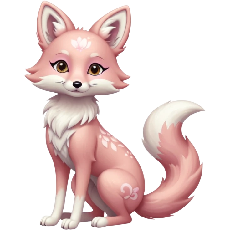Beautiful gorgeous pretty shiny attractive feminine Anthropomorphic digitigrade Pastel beige and pastel Sakura-pink fox furry-Falvie-Fionbri-fursona with floral swirly markings and white spot markings, 2 legs, modern, sophisticated  emoji