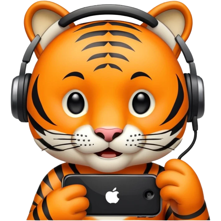 tiger face holding mobile phone playing games for Twitch emote emoji