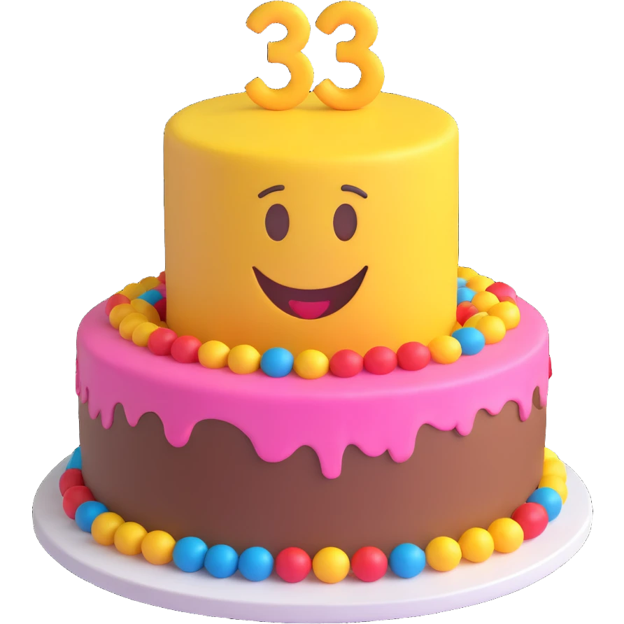 Add the number 365 on the cake in a festive, clear style, maintaining the 3D emoji look and transparent background. emoji