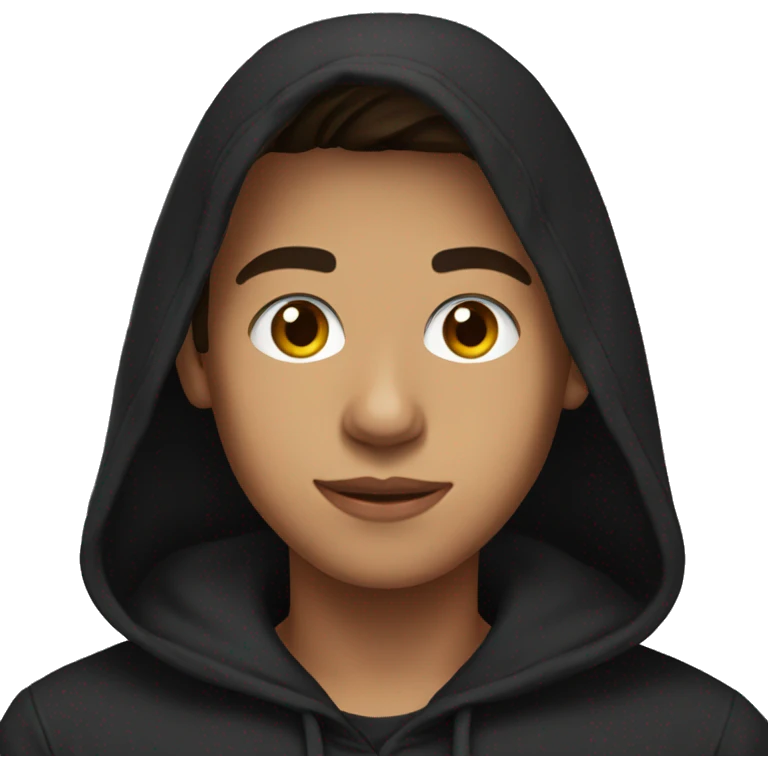 hispanic teenager wearing black hoodie with hood on emoji
