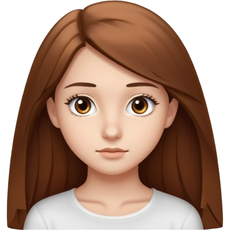 make a teenage 17 year old woman emoji with straight long brown hair and brown eyes with pretty eyelashes wearing a white top  emoji