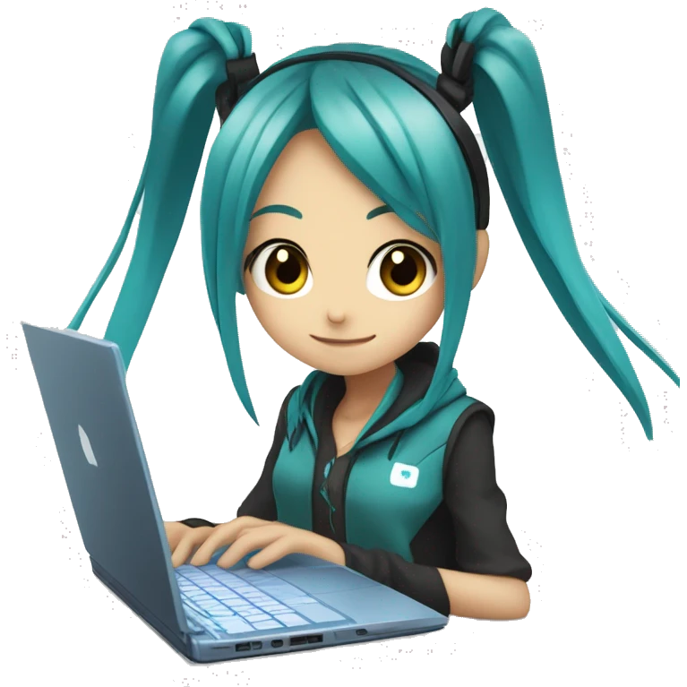 Hastune miku in front of laptop emoji