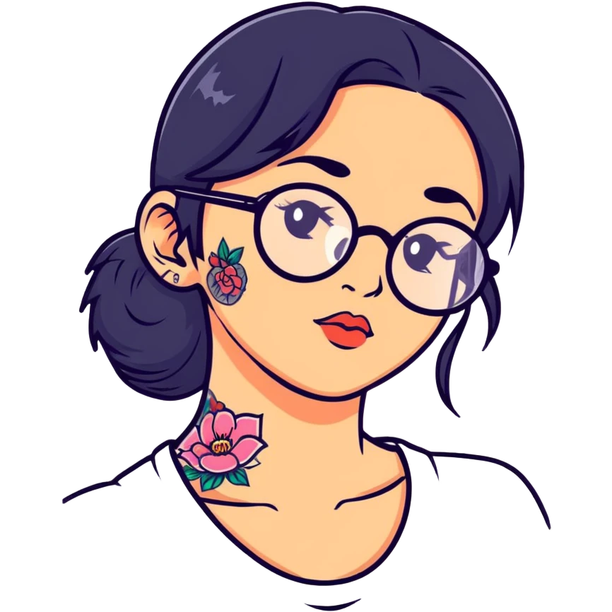 young girl with face tattoos wearing glasses and black hair emoji