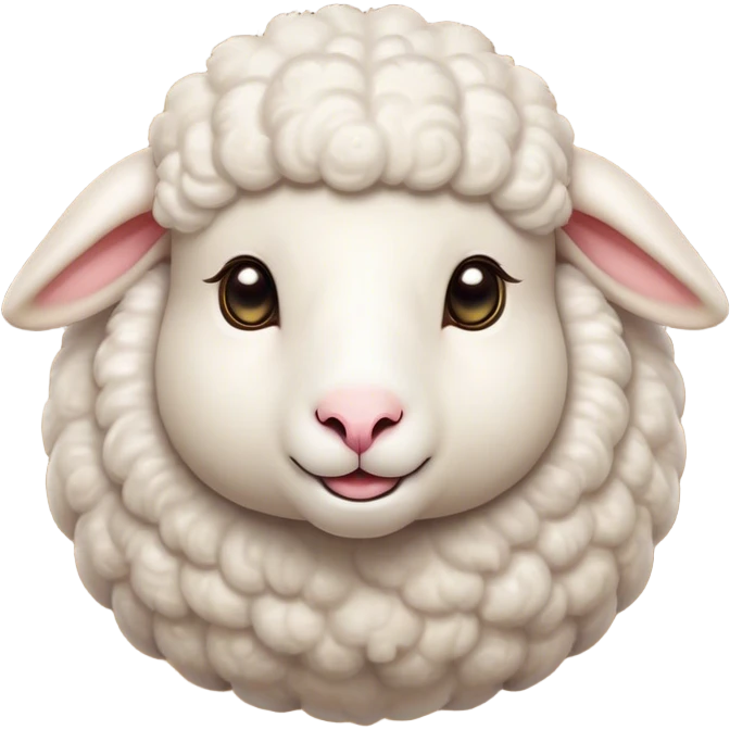 Cinematic Cute Sheep Portrait Emoji, Head tilted playfully and inquisitively, featuring a fluffy, pristine white fleece with soft, perky ears, round, sparkling gentle eyes filled with curiosity, Simplified yet irresistibly adorable features, highly detailed, glowing with a warm, friendly glow, high shine, affectionate and mellow, stylized with a touch of pastoral whimsy, bright and endearing, soft glowing outline, capturing the essence of a mischievous yet loving sheep, so playful it feels like it could graze out of the screen and into your arms! emoji