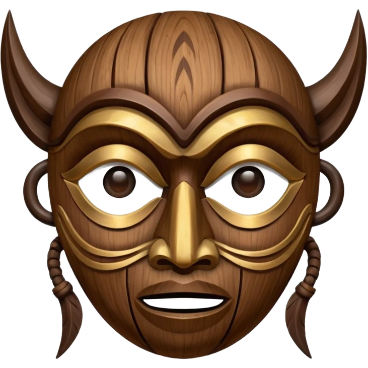 Wooden Mask, Brown carved wood face with hollow eyes. emoji