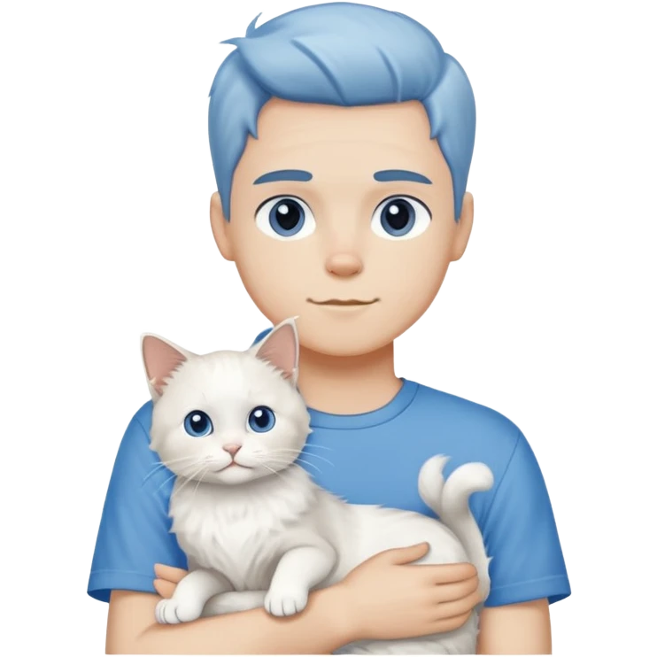boy wearing blue short sleeve shirt with white ragdoll cat emoji
