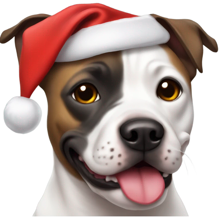Staffy dog wearing a Santa hat emoji