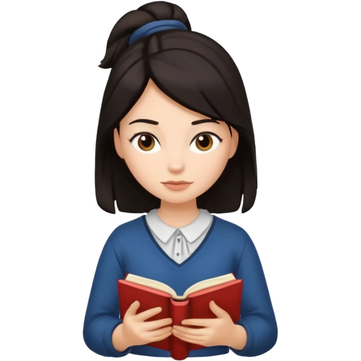create an emoji where a girl with dark hair tied at the top  is reading  emoji