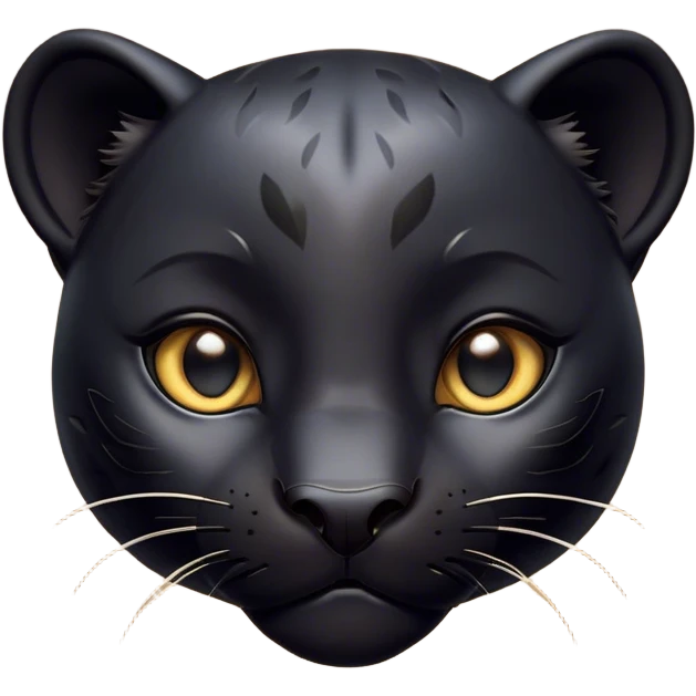 Cinematic Cute black Panther Portrait Emoji, Head tilted playfully and inquisitively, with a smooth, streamlined form accentuated by a subtle sheen and round, sparkling eyes filled with charm, Simplified yet irresistibly adorable features, highly detailed, glowing with a warm, inviting glow, high shine, affectionate and lively, stylized with a touch of whimsical mystery, bright and endearing, soft glowing outline, capturing the essence of a mischievous yet loving black Panther that seems as if it could pounce out of the screen into your arms! emoji