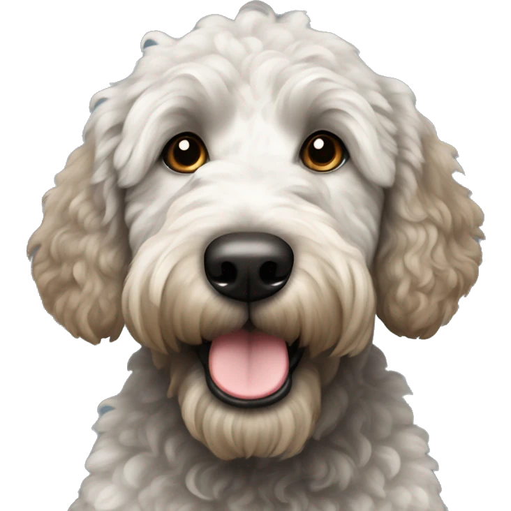 Black  with gray spots golden doodle with brown muzzle  emoji