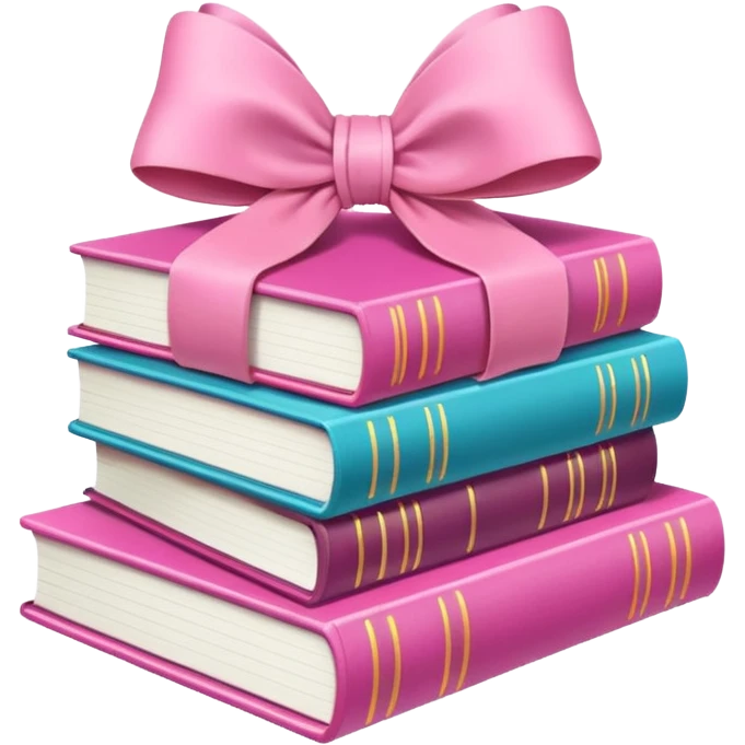 Pink Books stacked up and tied together by a white bow emoji