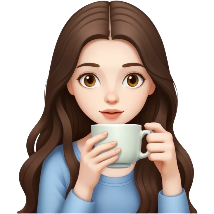  beautiful pale brunette girl with long hair drinking tea emoji