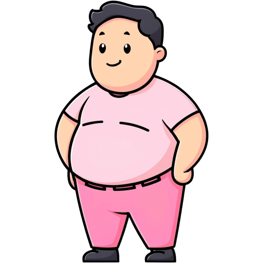 A fat man wearing pink stuff emoji
