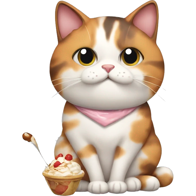 Fat calico cat with sundae emoji