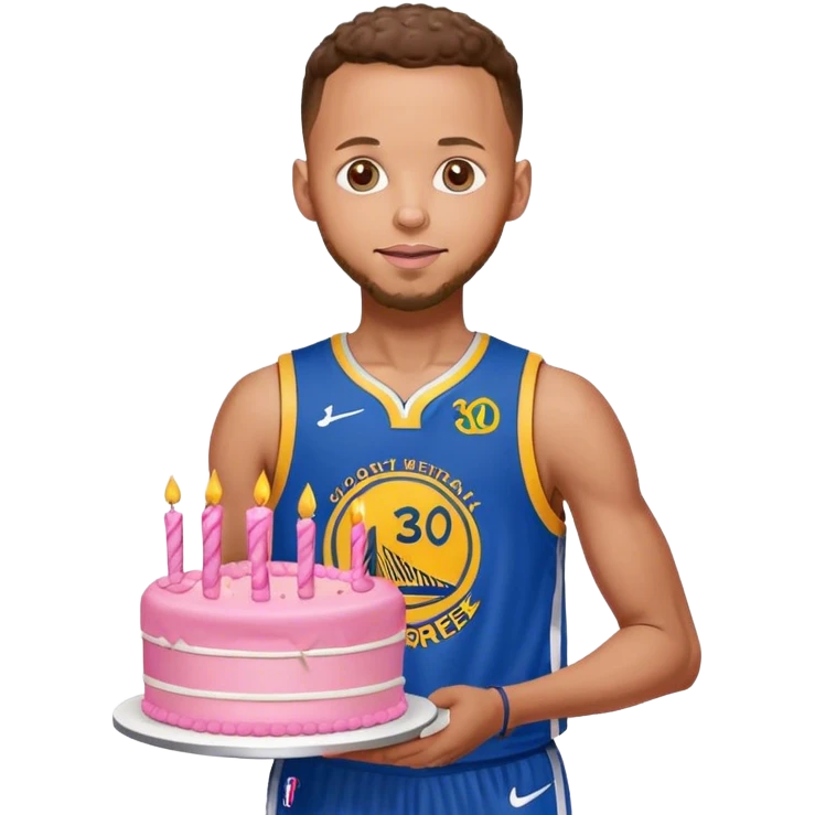 Stephen curry wearing his jersey, holding a pink pretty birthday cake emoji