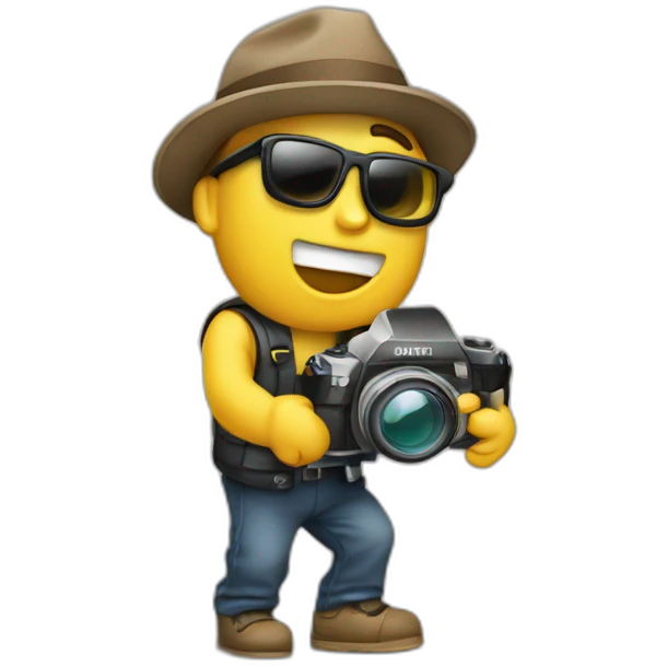 Paparazzi con su cámara tomando foto emoji