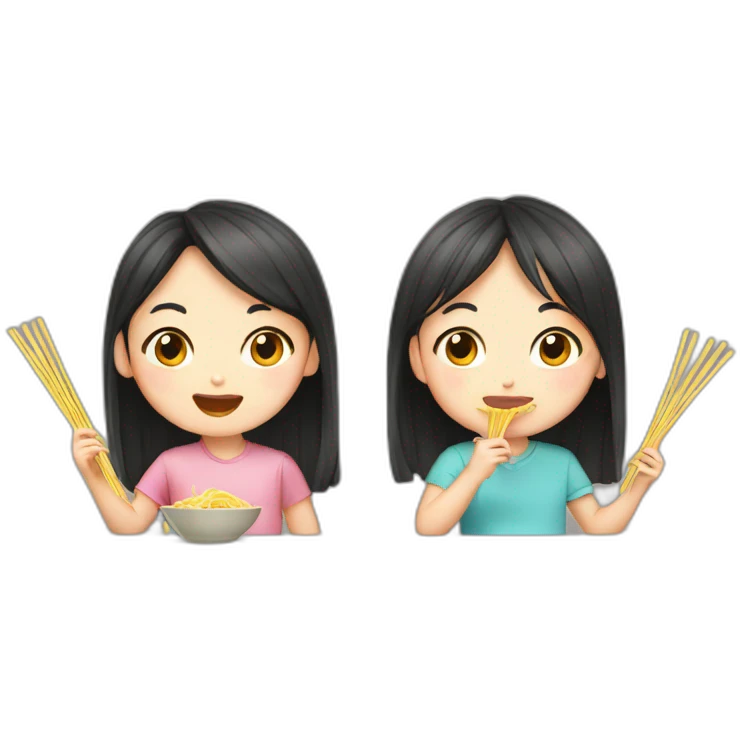 boy and girl eating noodles chinese emoji