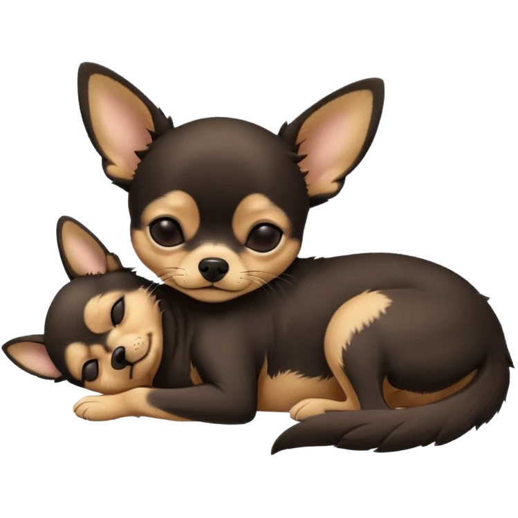 A high-resolution photo-realistic digital illustration of a  black tan chihuahua with eyes closed shut sleeping lazily on the ground emoji