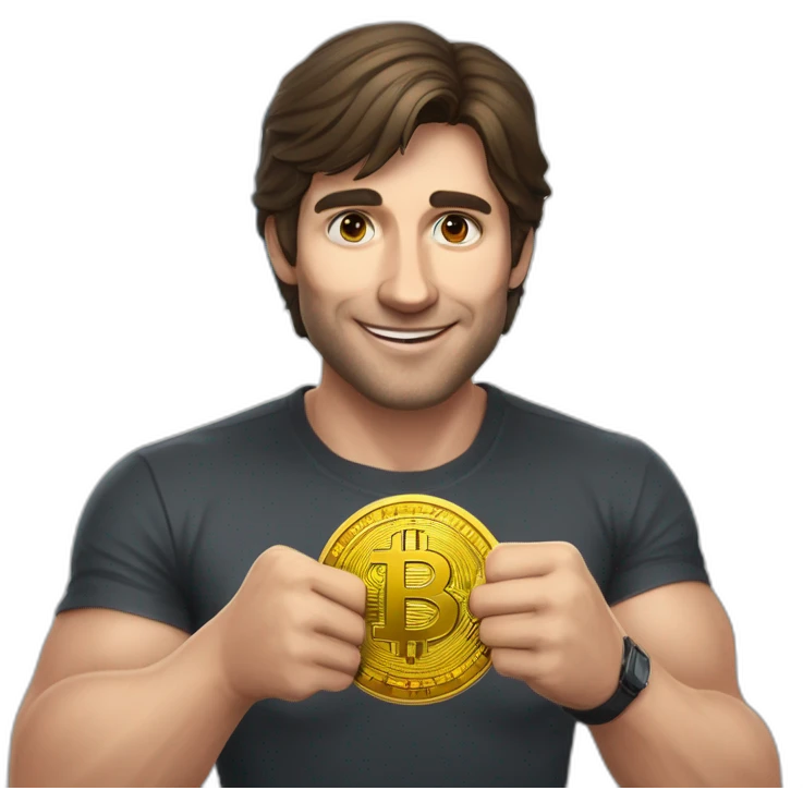 Puedes generar un emoji de javier milei con una moneda de bitcoin en su mano y una bandera de argentina en la otra mano emoji