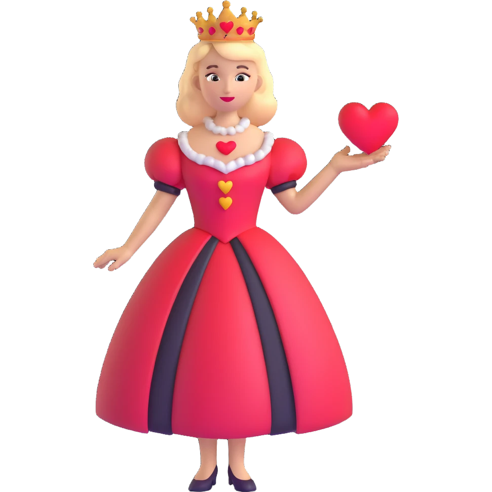 Queen of Hearts from Alice in Wonderland, wearing a red heart-shaped dress emoji