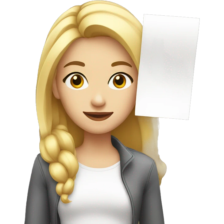 young blonde woman with white sign in hand emoji