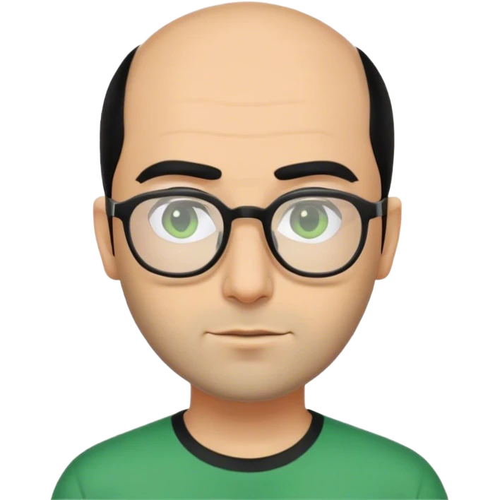 Guy going bald looks like he’s from Iran with glasses green shirt and black mid length hair  emoji